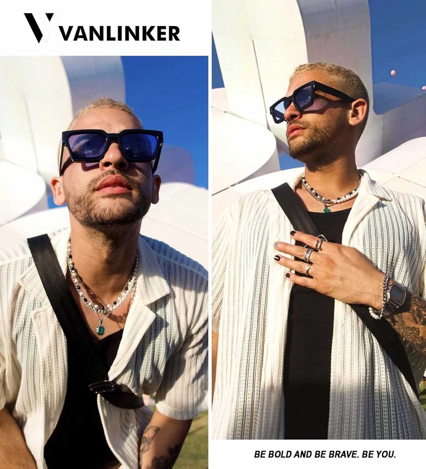 VANLINKER Thick Square Sunglasses for Men Women Retro Chunky Rectangle Shades UV400 Protection VL9731