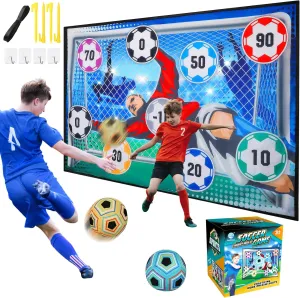 VATOS Toy Soccer Ball Game Set for Boys and Girls, Indoor Outdoor Backyard Toss Soccer Goal Game with 2 Balls, 1 Flannel Target, Soccer Toys for 3-5 6-8 8-12 Years Old Kids Birthday
