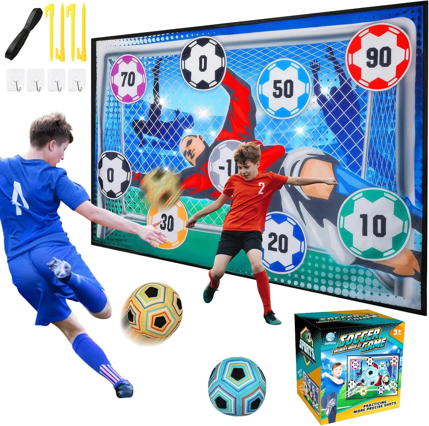 VATOS Toy Soccer Ball Game Set for Boys and Girls, Indoor Outdoor Backyard Toss Soccer Goal Game with 2 Balls, 1 Flannel Target, Soccer Toys for 3-5 6-8 8-12 Years Old Kids Birthday