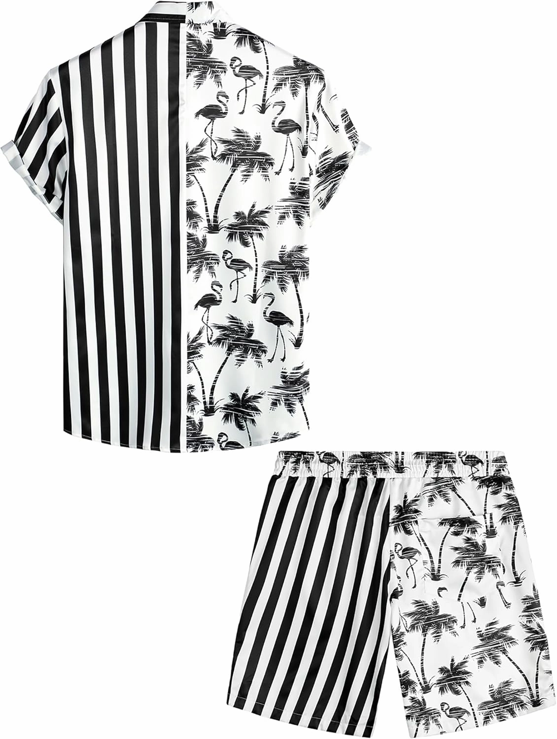 VATPAVE Mens Flamingo Hawaiian Sets Casual Short Sleeve Button Down Shirts Beach Outfits