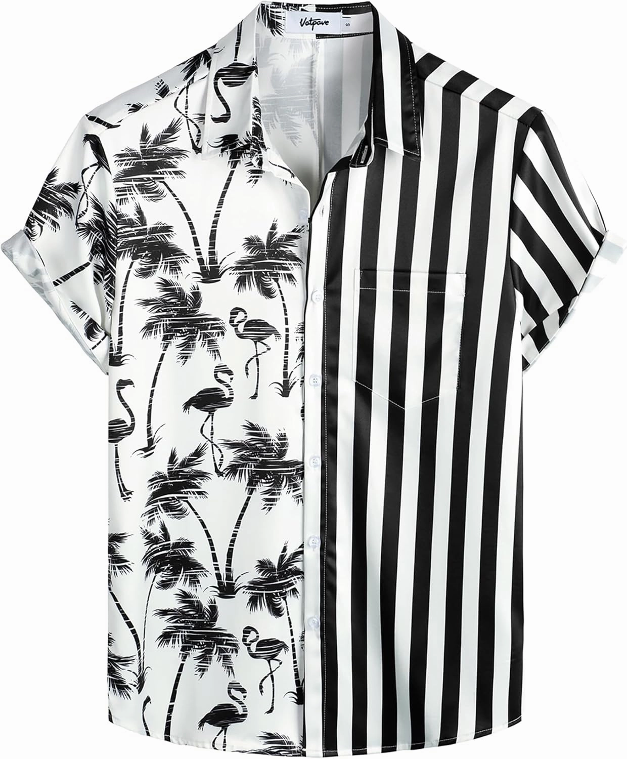 VATPAVE Mens Flamingo Hawaiian Sets Casual Short Sleeve Button Down Shirts Beach Outfits