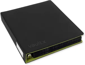 Vault X Trading Card 3 Ring Binder, fits 9 Pocket Pages, 540 cards, Exo-Tec Material, Easy Open, D-Ring Clip Folder for Collectible Card Games, Sports, TCG (Black/Electric Green, Slim)