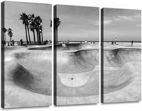 Venice Beach Skate Board Park Black and White Canvas Wall Artwork Poster Modern Home Wall Unique Pattern Wall Decoration Stretched and Framed - 3 Piece