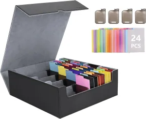Venssu Card Storage Box For Trading Cards With Dedicated Card Supporters,3000  Mtg Deck Box With 24 Colorful Divider Tabs,Trading Card Storage Fits For Magic Game Cards (Black and Grey)