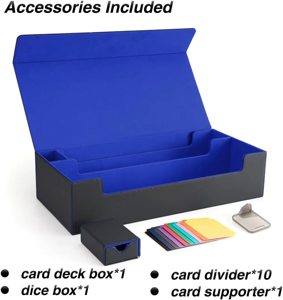 Venssu MTG Deck Box Holds 5 Display Card Deck Boxes with Playmat and Dice Box,Includes 10 colorful dividers and 1 card supporter, Trading Card Storage Box For Magic Game Cards(Black and Blue)