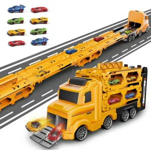 Veslier Kids Toys for 2 3 4 5 6 Years Old Boys,Transport Carrier Truck Toy with 3 Foldable Layer Car Race Track Playset,Light & Sound,Birthday Gifts for 2 3 4 5 6 Years Old Boys Girls Kids.