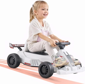 VEVOR Electric Go Kart, 6V 4.5Ah Battery, Pedal Go Kart Portable Outdoor Race Toy for Kids Ages 2 , 20000 RPM Motor, 2 MPH Constant Speed, LED Headlight & Horn, Non-Slip Tires, 44 lbs Max Load, White