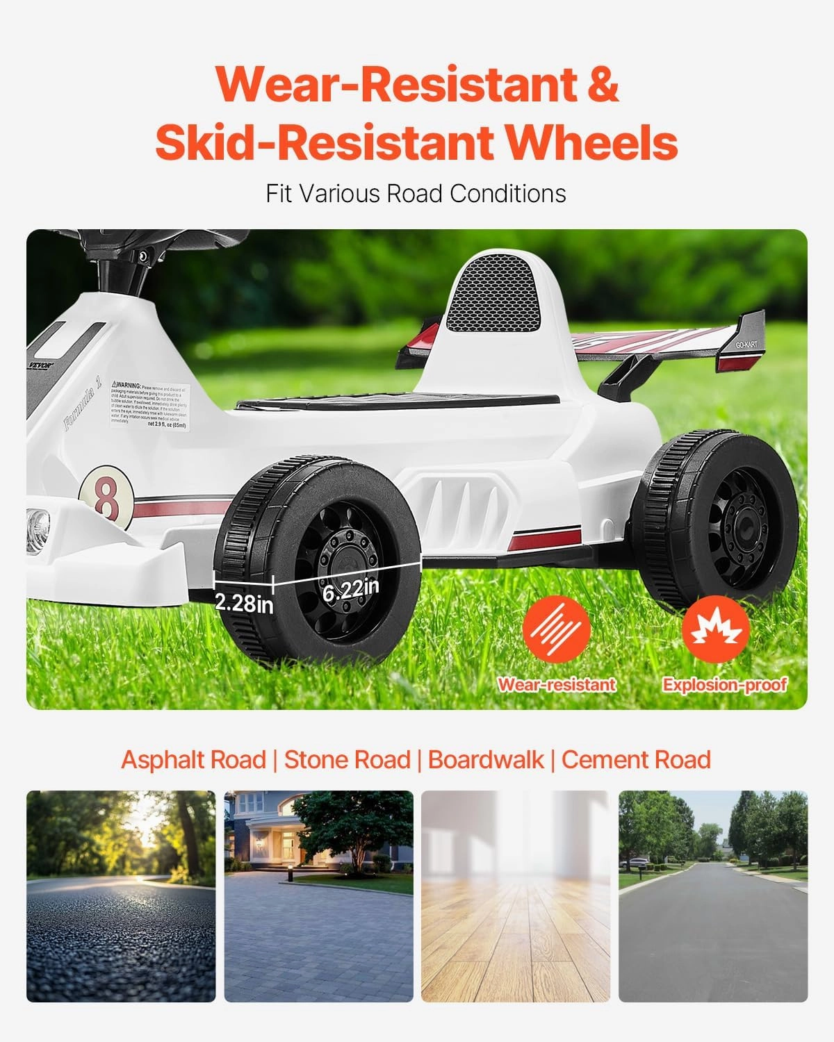 VEVOR Electric Go Kart, 6V 4.5Ah Battery, Pedal Go Kart Portable Outdoor Race Toy for Kids Ages 2 , 20000 RPM Motor, 2 MPH Constant Speed, LED Headlight & Horn, Non-Slip Tires, 44 lbs Max Load, White