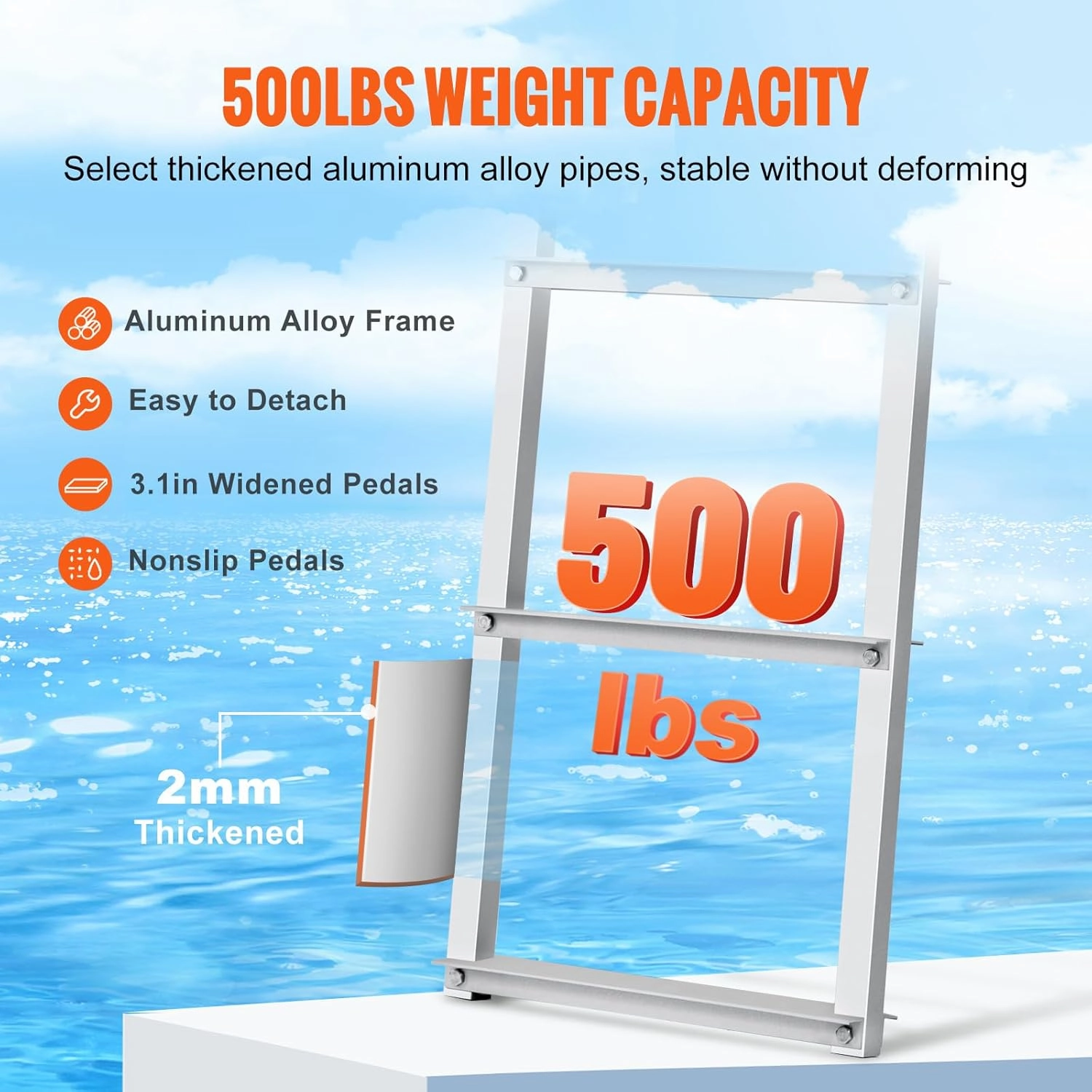 VEVOR Removable Dock Ladder 3/4/5 Steps, 350/500lbs Load Capacity, Aluminum Swim Ladders, Pontoon Boat Ladder with Nonslip Design for Lake, Marine Boarding, Pool