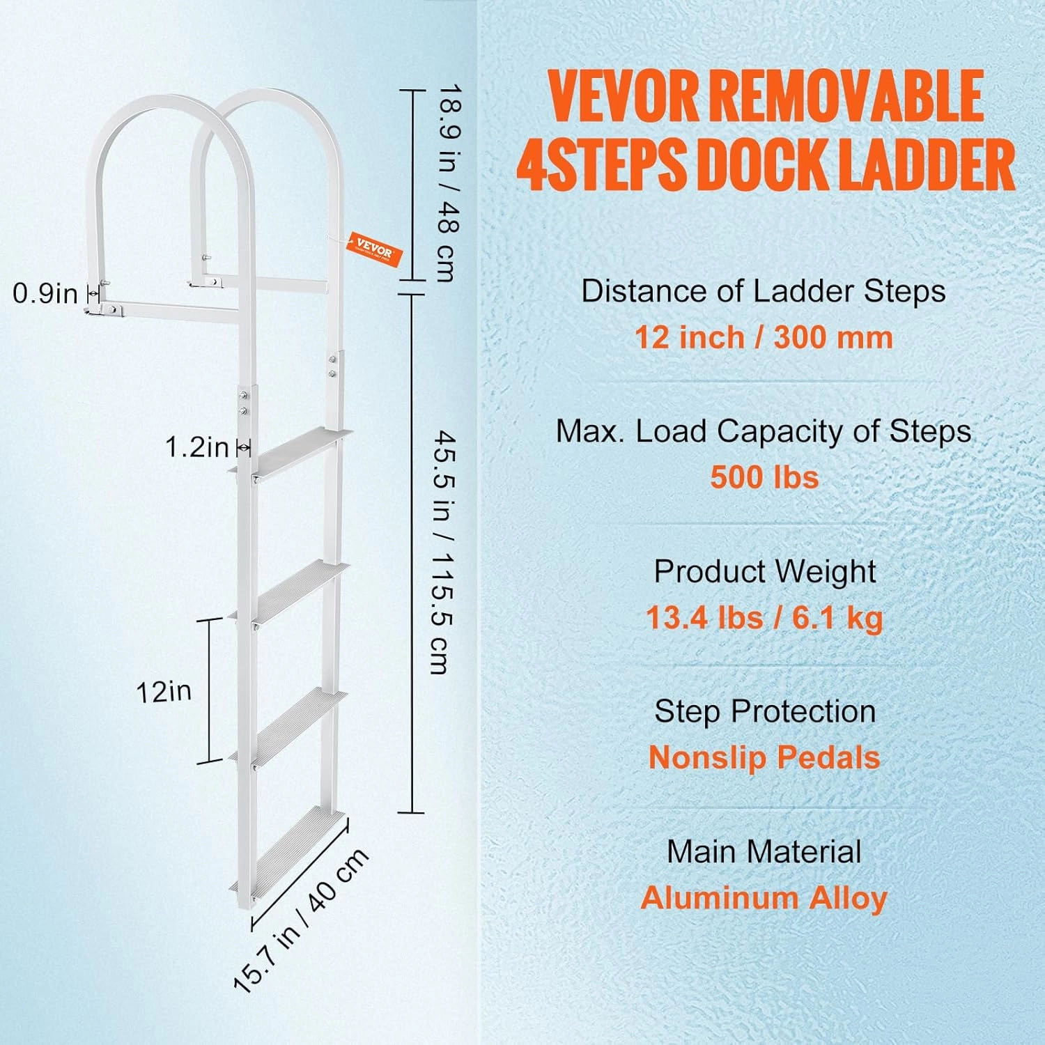 VEVOR Removable Dock Ladder 3/4/5 Steps, 350/500lbs Load Capacity, Aluminum Swim Ladders, Pontoon Boat Ladder with Nonslip Design for Lake, Marine Boarding, Pool