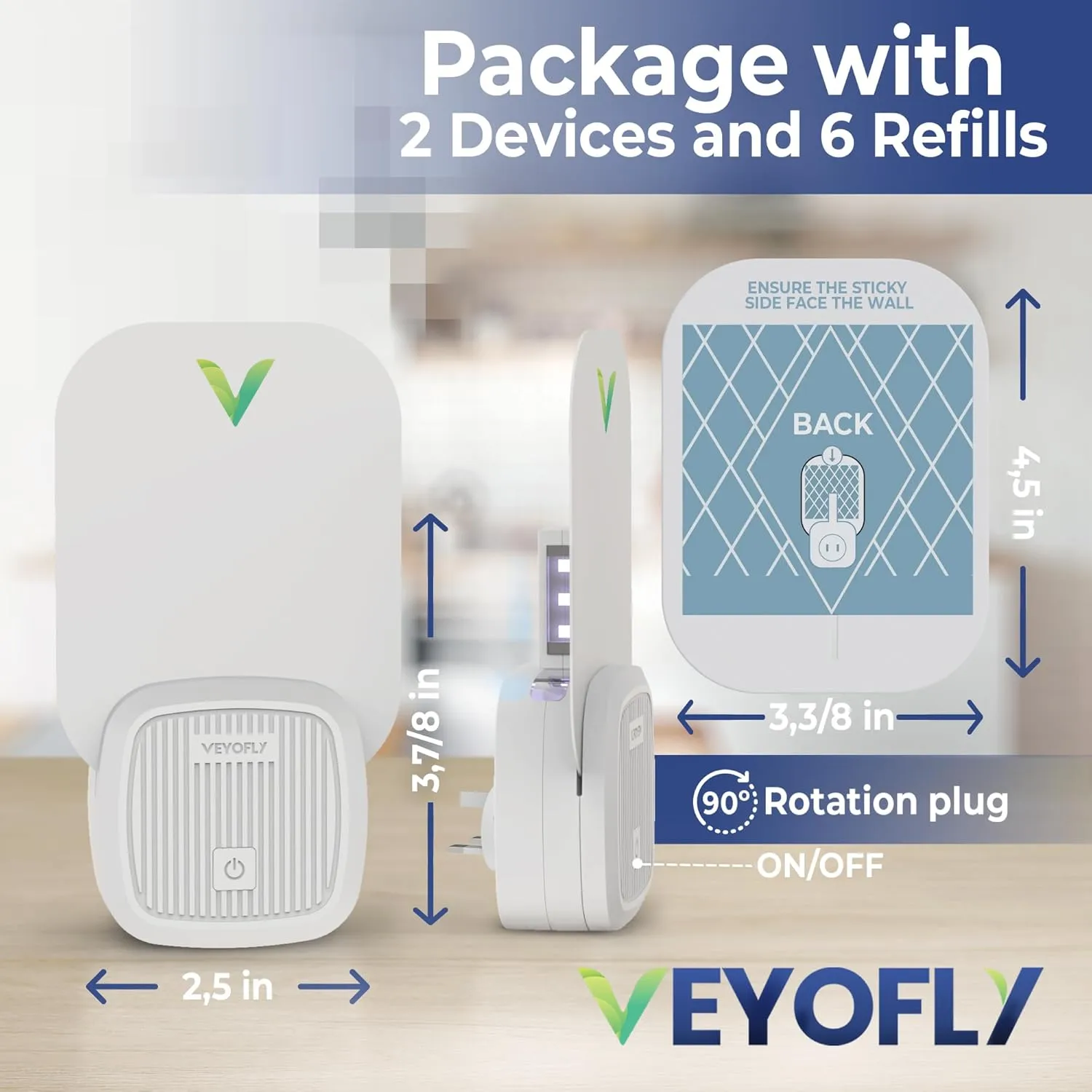 VEYOFLY Fly Trap Indoor, Fruit Fly Traps for Indoors Flying Insect (2 Device   6 Refills) Gnat Traps for House Indoor, Bug Zapper Indoor, Gnat Killer Indoor Catcher & Fruit Fly Killer Light Plug in