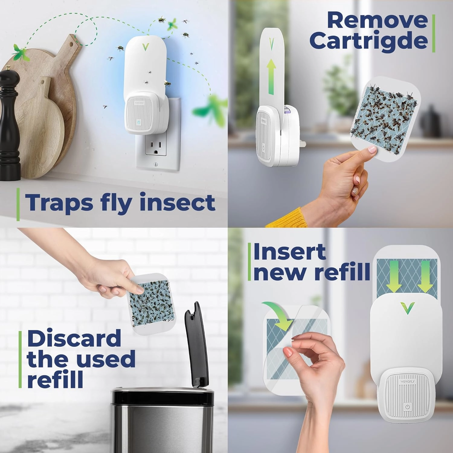 VEYOFLY Fly Trap Indoor, Fruit Fly Traps for Indoors Flying Insect (2 Device   6 Refills) Gnat Traps for House Indoor, Bug Zapper Indoor, Gnat Killer Indoor Catcher & Fruit Fly Killer Light Plug in