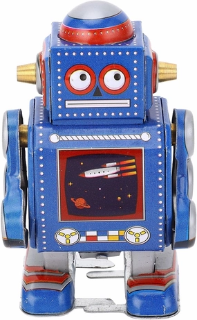 VGEBY Clockwork Robot Toy, Vintage Decorative Collectible Interesting Wind Up Iron Toy for Cafe Bar Restaurant (Blue)
