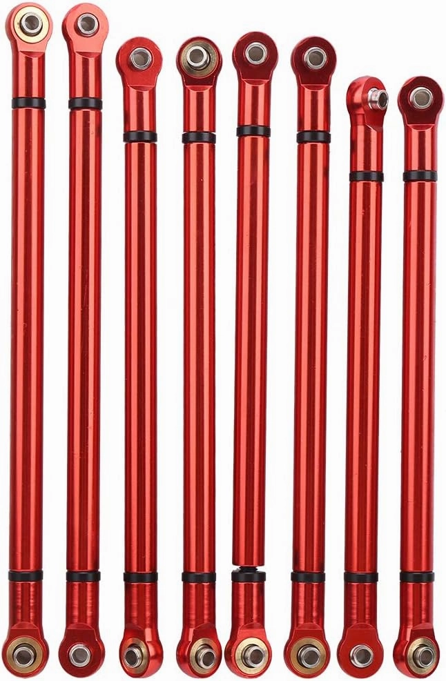 VGEBY RC Link Rod, 8Pcs Lightweight Aluminium Alloy 1:10 Scale Remote Control Crawler Car Pull Rod Kit RC Upgrade Modified Parts Fit for Aixal SCX10 1/10 RC Car(Red) Car Model