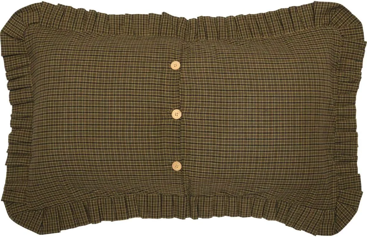 VHC Brands Tea Cabin Rustic King Sham Green Patchwork Cotton Hand Quilted Rectangle Bedroom Decor