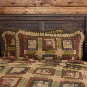 VHC Brands Tea Cabin Rustic King Sham Green Patchwork Cotton Hand Quilted Rectangle Bedroom Decor