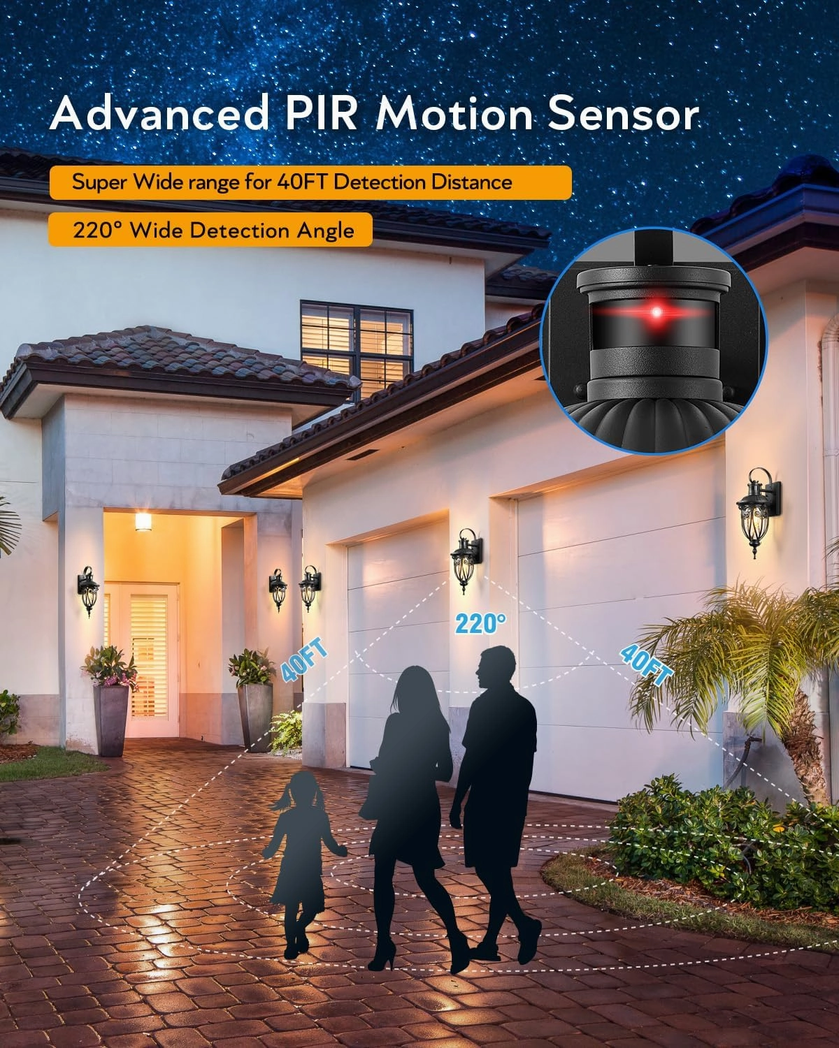 VIANIS Motion Sensor Outdoor Lights, Dusk to Dawn Outdoor Motion Sensor Light, 2 Pack Exterior Lighting Fixtures with Seed Glass,Black Outside Lights for House, Garage, Front Porch, Anti-Rust