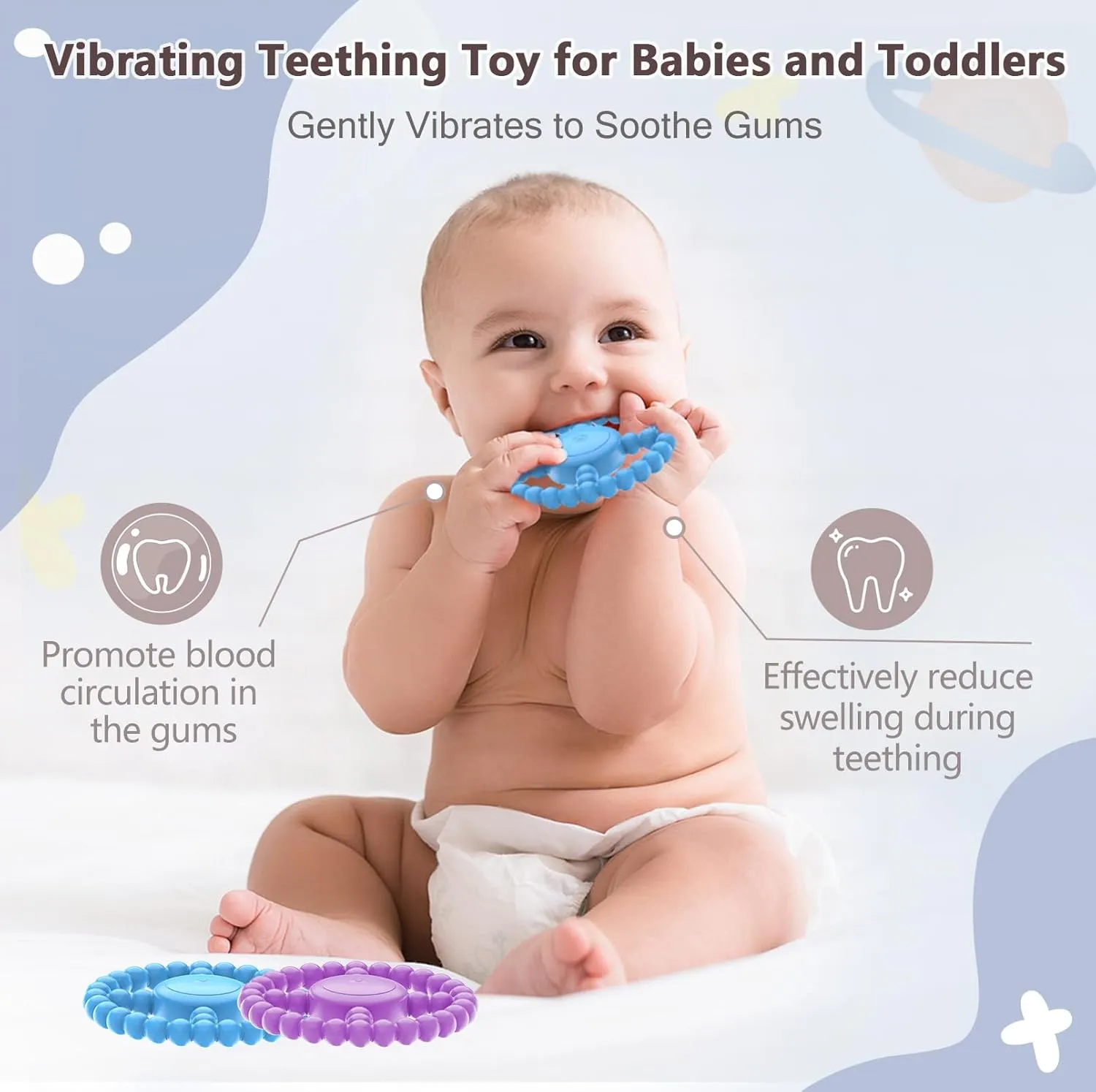 Vibrating Sensory Chew Toy - Dual Effect: Teether Teething Toys for Babies6-12 8-18 Months, Sensory Toys for Kids with Autism&Toddler Travel Essential,1-2 Year Old Boys Girls Gifts idea(Blue)