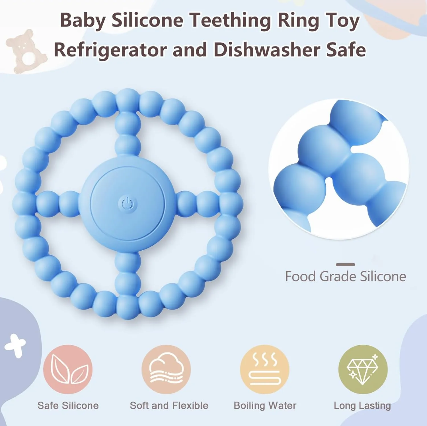 Vibrating Sensory Chew Toy - Dual Effect: Teether Teething Toys for Babies6-12 8-18 Months, Sensory Toys for Kids with Autism&Toddler Travel Essential,1-2 Year Old Boys Girls Gifts idea(Blue)