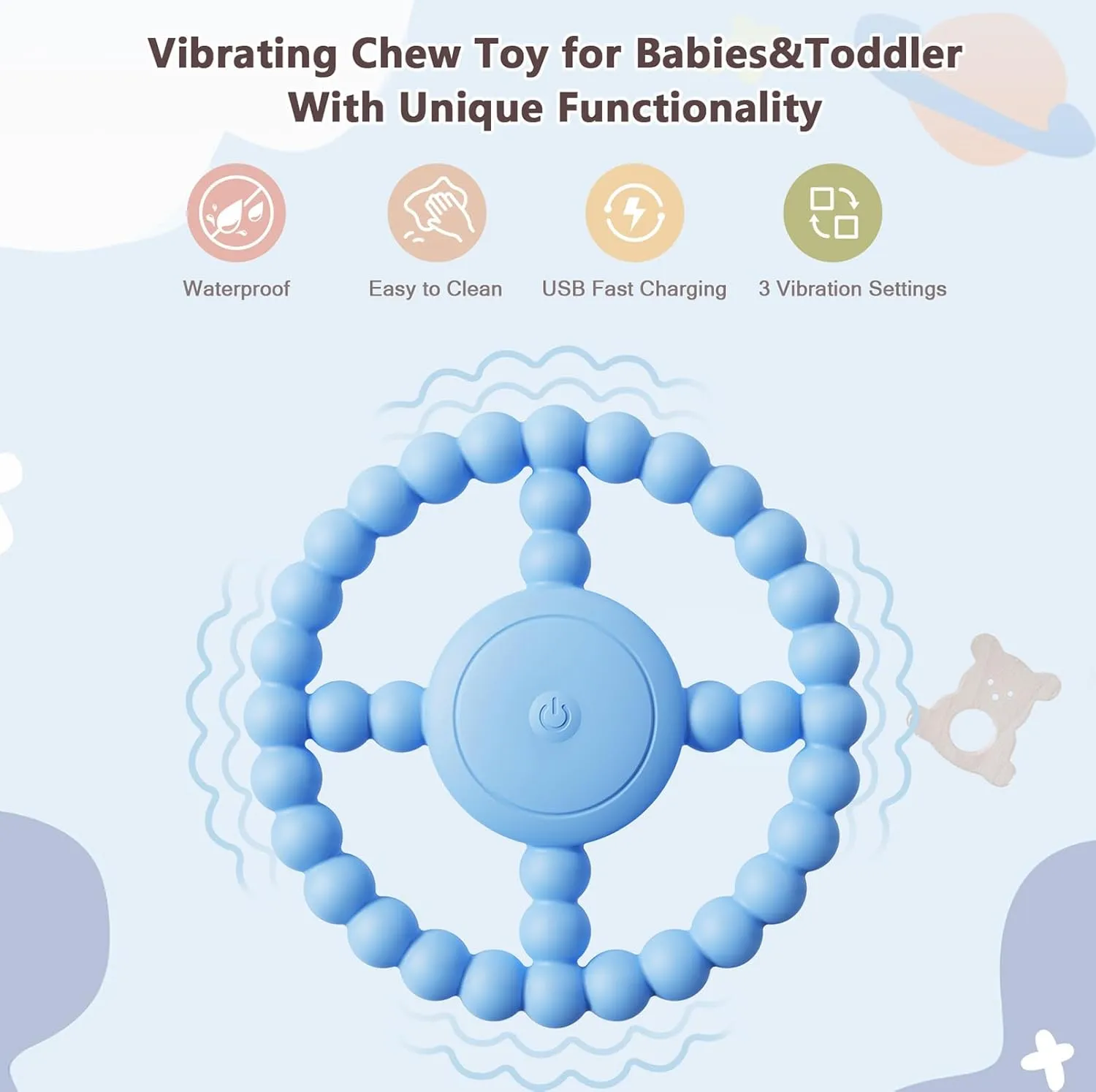 Vibrating Sensory Chew Toy - Dual Effect: Teether Teething Toys for Babies6-12 8-18 Months, Sensory Toys for Kids with Autism&Toddler Travel Essential,1-2 Year Old Boys Girls Gifts idea(Blue)