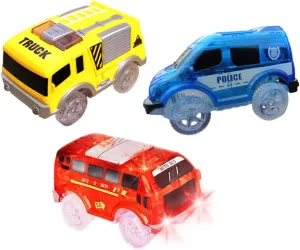 VICASKY 3pcs Led Light Track Car Glowing Toy Cars for Boys and Girls No Battery Required Includes and Bus for Birthdays and Holidays