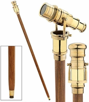 Victorian Walking Cane with Telescope Brass Handle Foldable Nautical Wooden Walking Stick Ideal Unisex