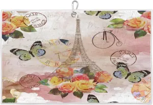 Vintage Hand Painted Tower Butterfly Golf Towel with Heavy Duty Carabiner Clip Quick Dry Ultra Absorbent Club Ball Cleaning Towel Golf Accessories for Men Women