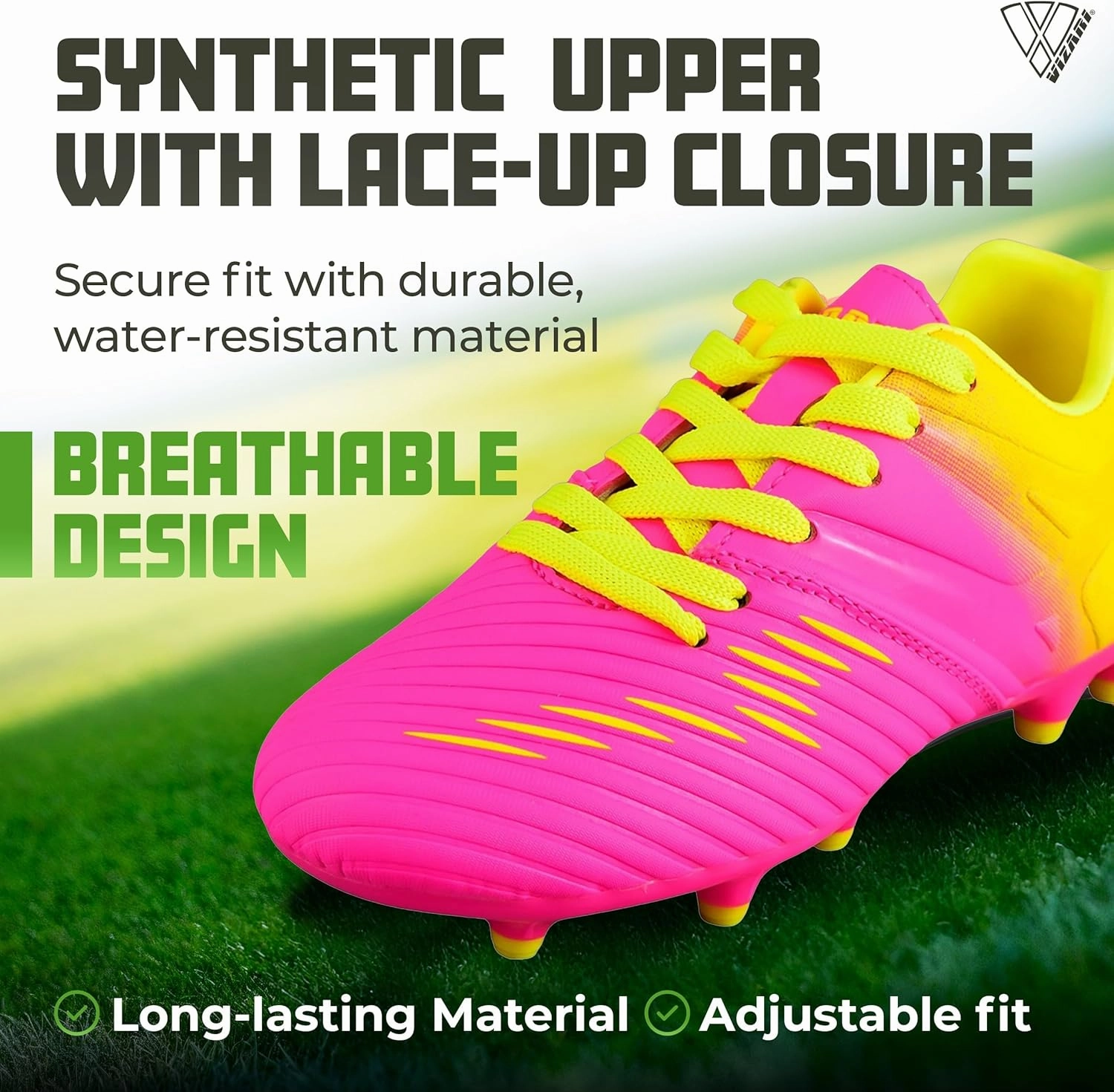 Vizari Liga FG Soccer Cleats for Kids | 100% Synthetic Football Cleats for Comfortable Wear | Water Resistant Two Tone Soccer Shoes with Anti-Stretch Lining for Flexible Indoor and Outdoor Play