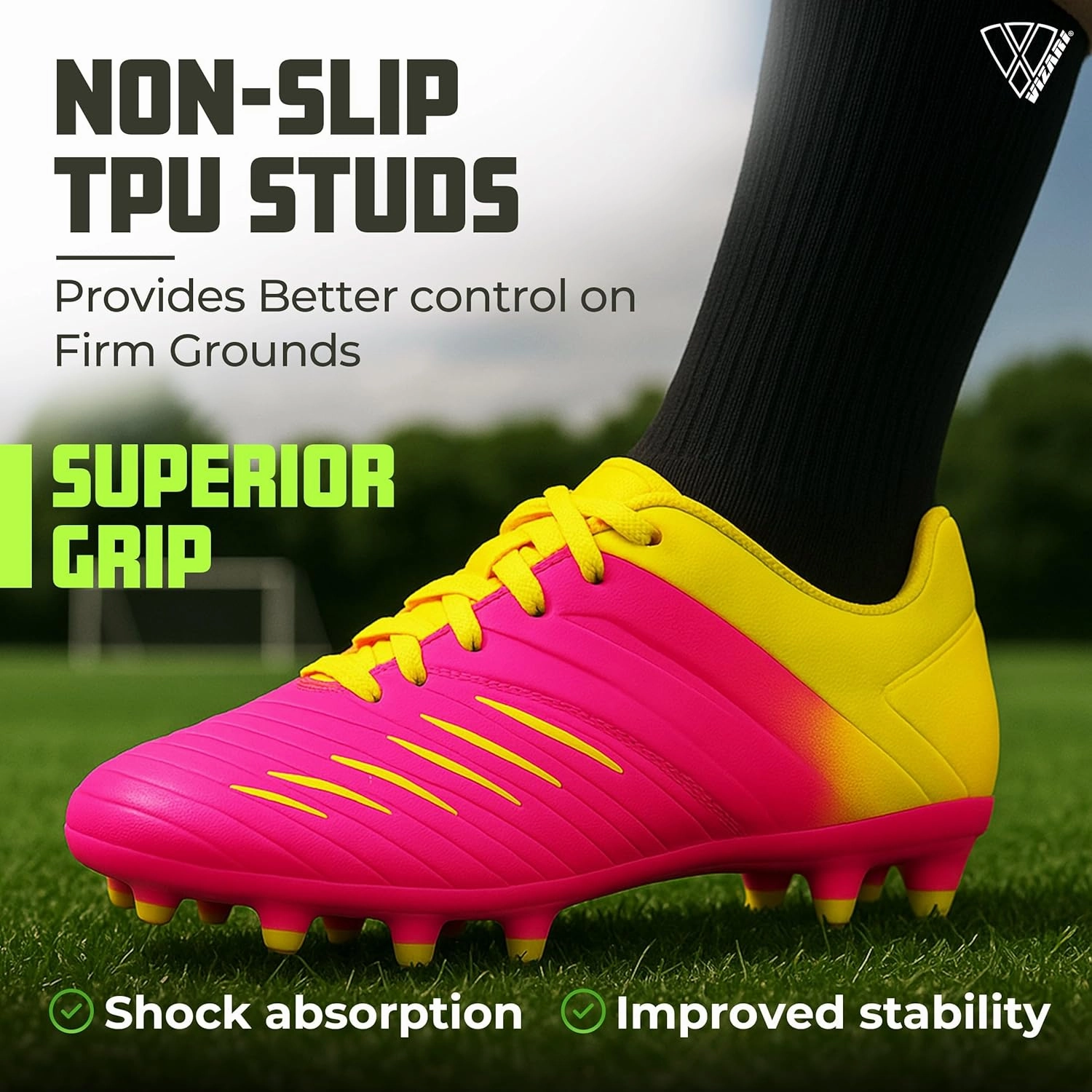 Vizari Liga FG Soccer Cleats for Kids | 100% Synthetic Football Cleats for Comfortable Wear | Water Resistant Two Tone Soccer Shoes with Anti-Stretch Lining for Flexible Indoor and Outdoor Play