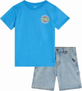 Volcom Toddler Boy Shorts Set - 2 Piece Short Sleeve Graphic Tees and Denim Shorts for Boys - Toddler Summer Clothes (2T-7)