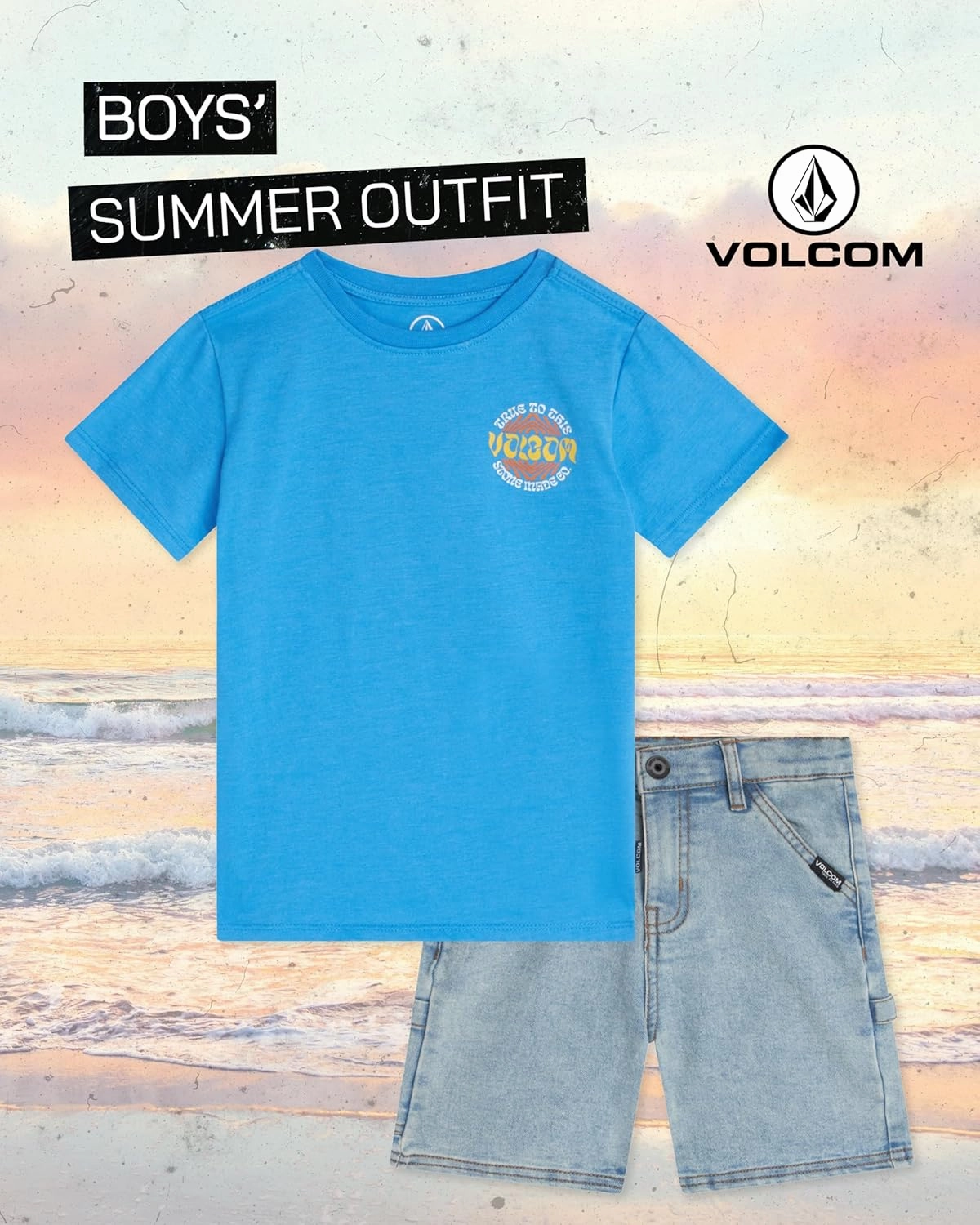 Volcom Toddler Boy Shorts Set - 2 Piece Short Sleeve Graphic Tees and Denim Shorts for Boys - Toddler Summer Clothes (2T-7)
