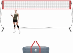 Volleyball Practice Net with with Patented 5-Height Adjustment (6'6'' to 8'), Portable Freestanding Training System for Backyard, Indoor or Outdoor, Heavy Duty & Easy Setup