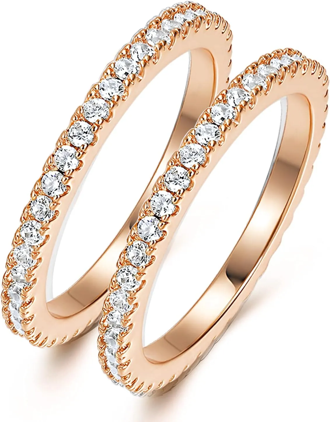 VOLUKA Eternity Stacking Rings for Women Men 18K Rose Gold Plated Cubic Zirconia Thin Rings