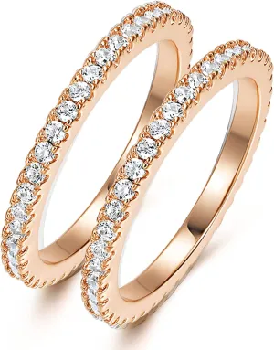 VOLUKA Eternity Stacking Rings for Women Men 18K Rose Gold Plated Cubic Zirconia Thin Rings