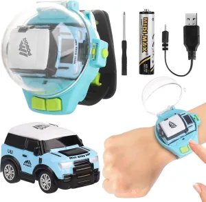Watch Remote Control Car Toy for Kids,New Mini 2.4 Ghz Racing Game Wrist Cars Easter Toy with LED Light,Watches Remote Control Car for Boys and Girls Birthday Gifts,USB Charging,Blue White