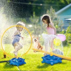 Water Play Sprinkler Set 2 in 1- Sprinkler Hose and Circular Sprinkler Ring, Fun Outdoor Water Toys for Kids, Easy to Install, Safe and Durable, Perfect for Summer Backyard Activities and Garden Use