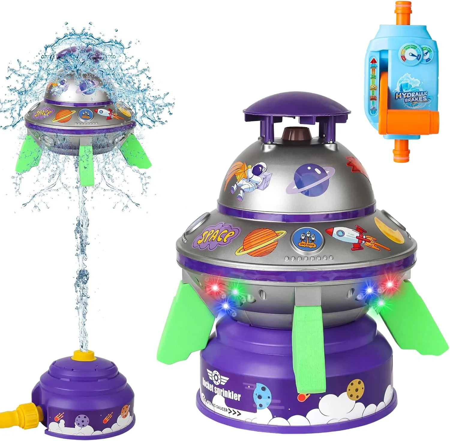 Water Sprinkler for Kids Toys- Outside Water Rocket Powered Liftoff 9-16ft & Spin -Aircraft Design Sprinkler for Yard Pool Garden - Summer Water Toys Birthday Gift