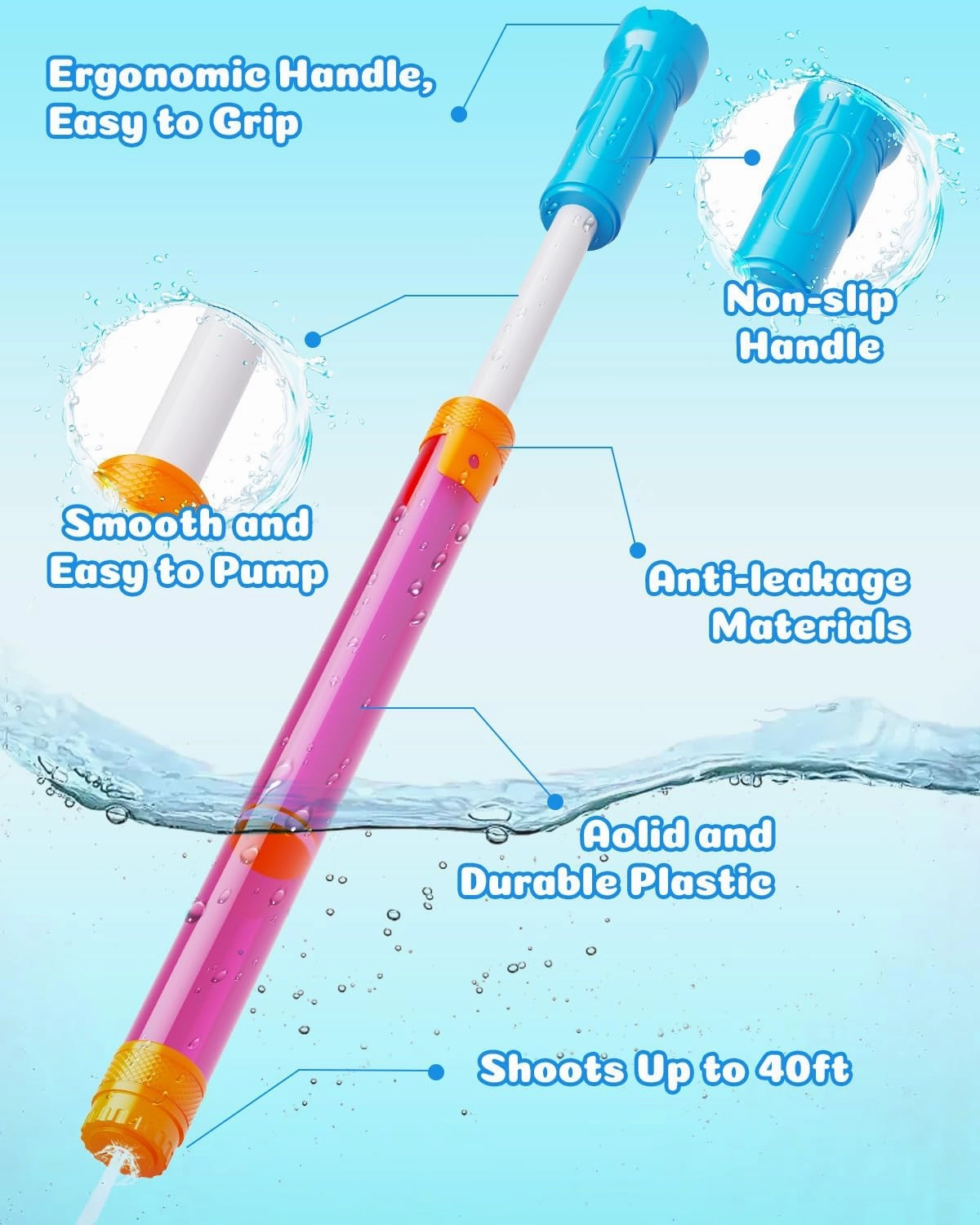 Water Gun Squirt Toys for Kids Adults: Shoot Up to 40 Feet - Outdoor Super Blaster Water Guns for Kids Age 3-4-5-8-12 Bulk - Fun Water Squirter Toy for Swimming Pool Beach Summer Outside Party Games