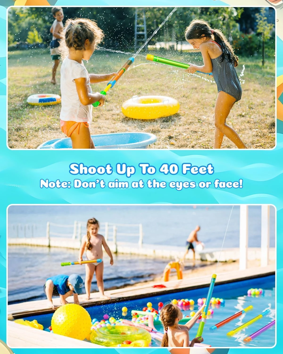 Water Gun Squirt Toys for Kids Adults: Shoot Up to 40 Feet - Outdoor Super Blaster Water Guns for Kids Age 3-4-5-8-12 Bulk - Fun Water Squirter Toy for Swimming Pool Beach Summer Outside Party Games