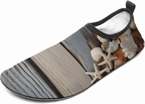 Water Shoes for Women Men Quick Dry Barefoot Shoes Seashells on Wooden Board Sport Shoes Beach Aqua Socks for Hiking Swim Surf Yoga Sport 11/12men