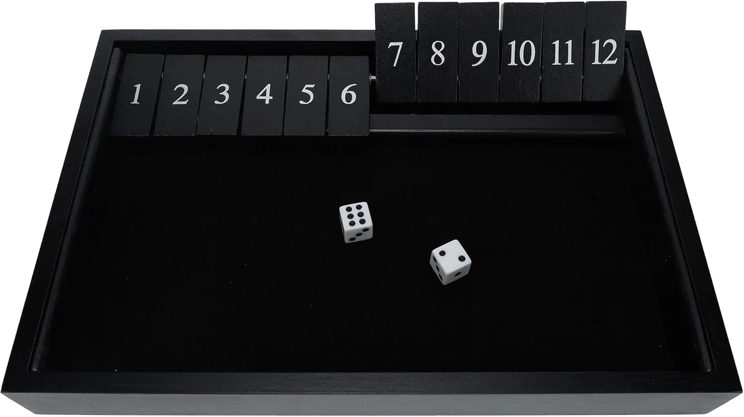 WE Games Wooden Shut The Box - Close The Box Set Pub Game with 12 Number Tiles & 2 Dice Games - 13.5” Black Stained Finish, for Adults