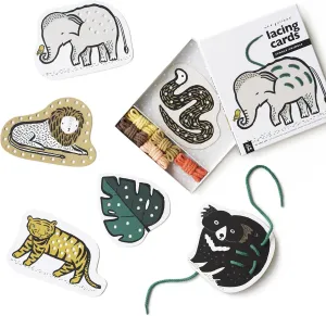 Wee Gallery Jungle Animals Lacing Cards for Toddlers, Sewing Board, Preschool Toys, Montessori Learning Activity for Kids, Learn Motor Skills, Colors, Travel Game, with Soy Inks (Ages 3 4 5 Years  )