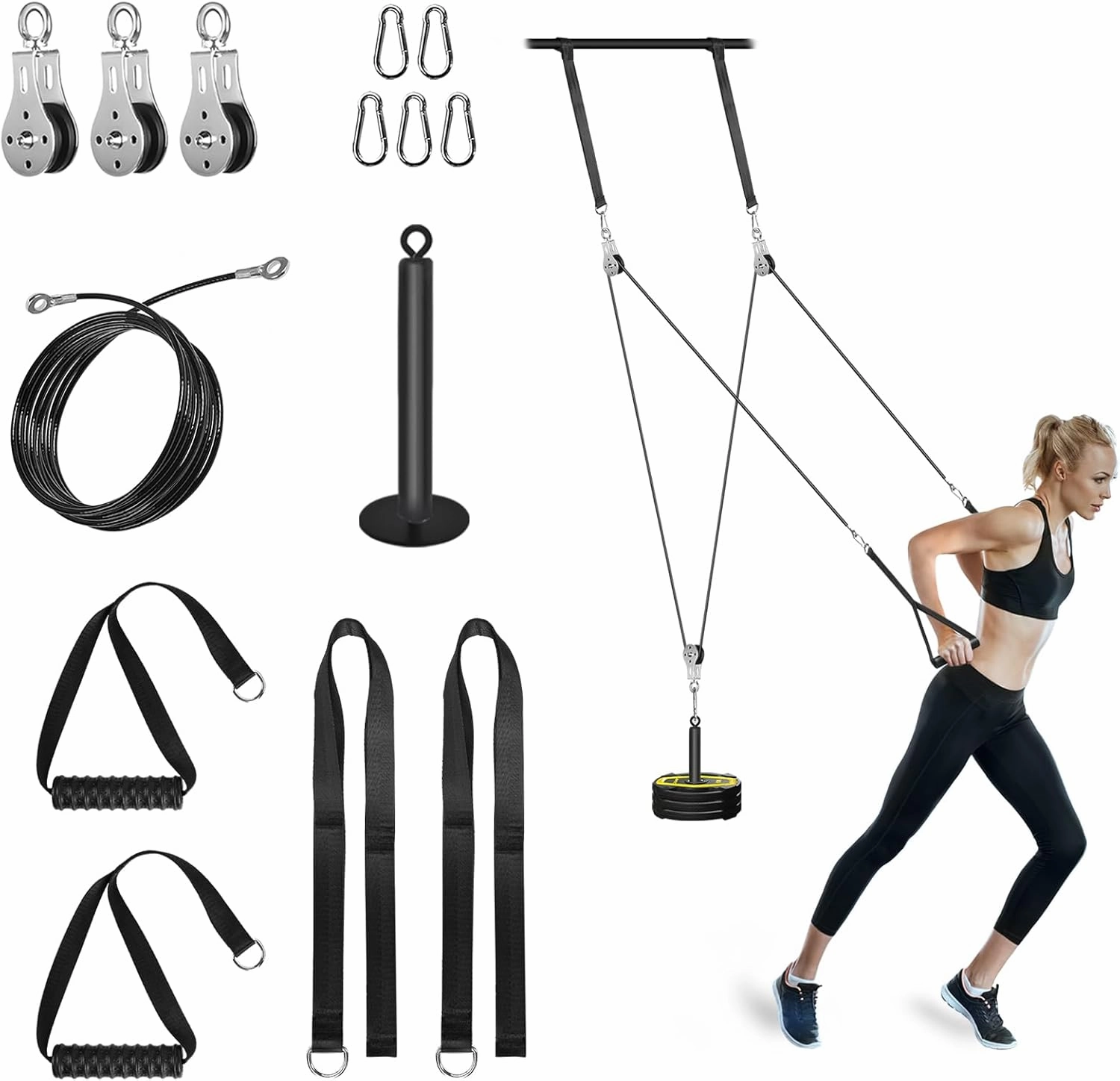 Weight Cable Pulley System Gym, Cable Weight Pulley System Attachments for Home Gym with Handle Pulley System Gym LAT Pull Down, Biceps Curl Workout
