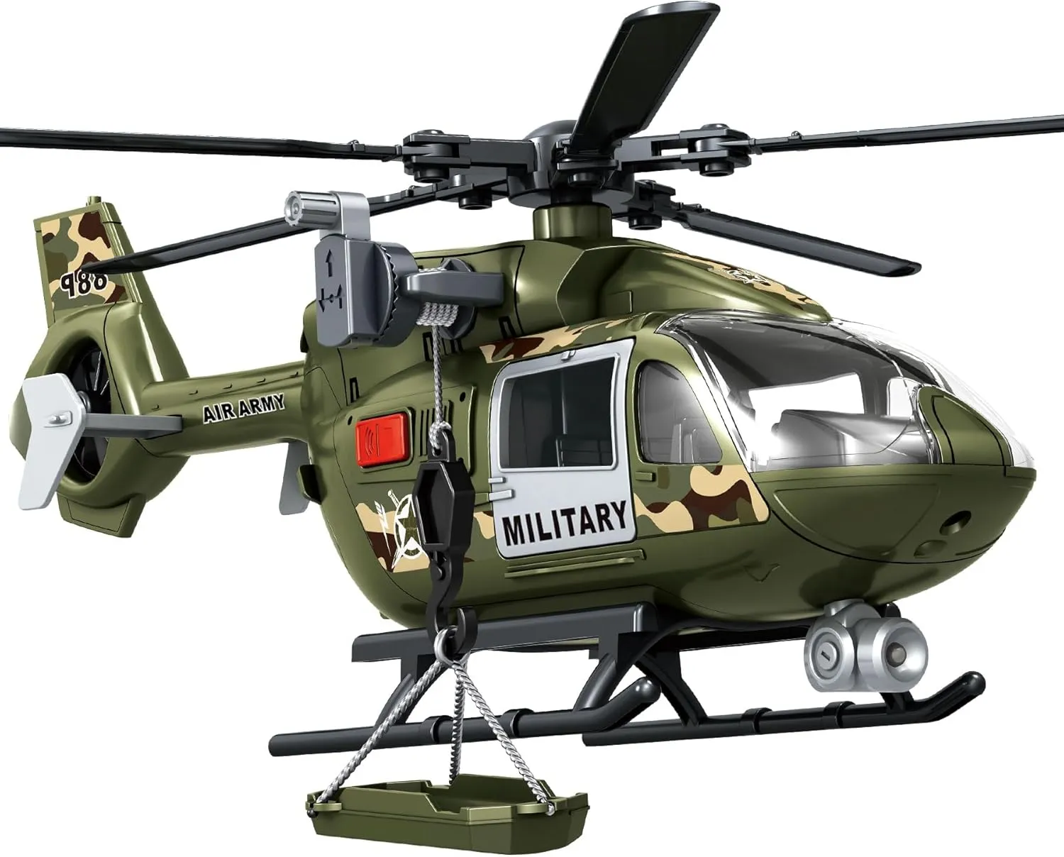Wenbeier Military Helicopter Toy for Boys with Hanging Basket Toy Airplane with Lights and Sound Rescue Vehicles Toys for Kids Aged 3 4 5 6 7