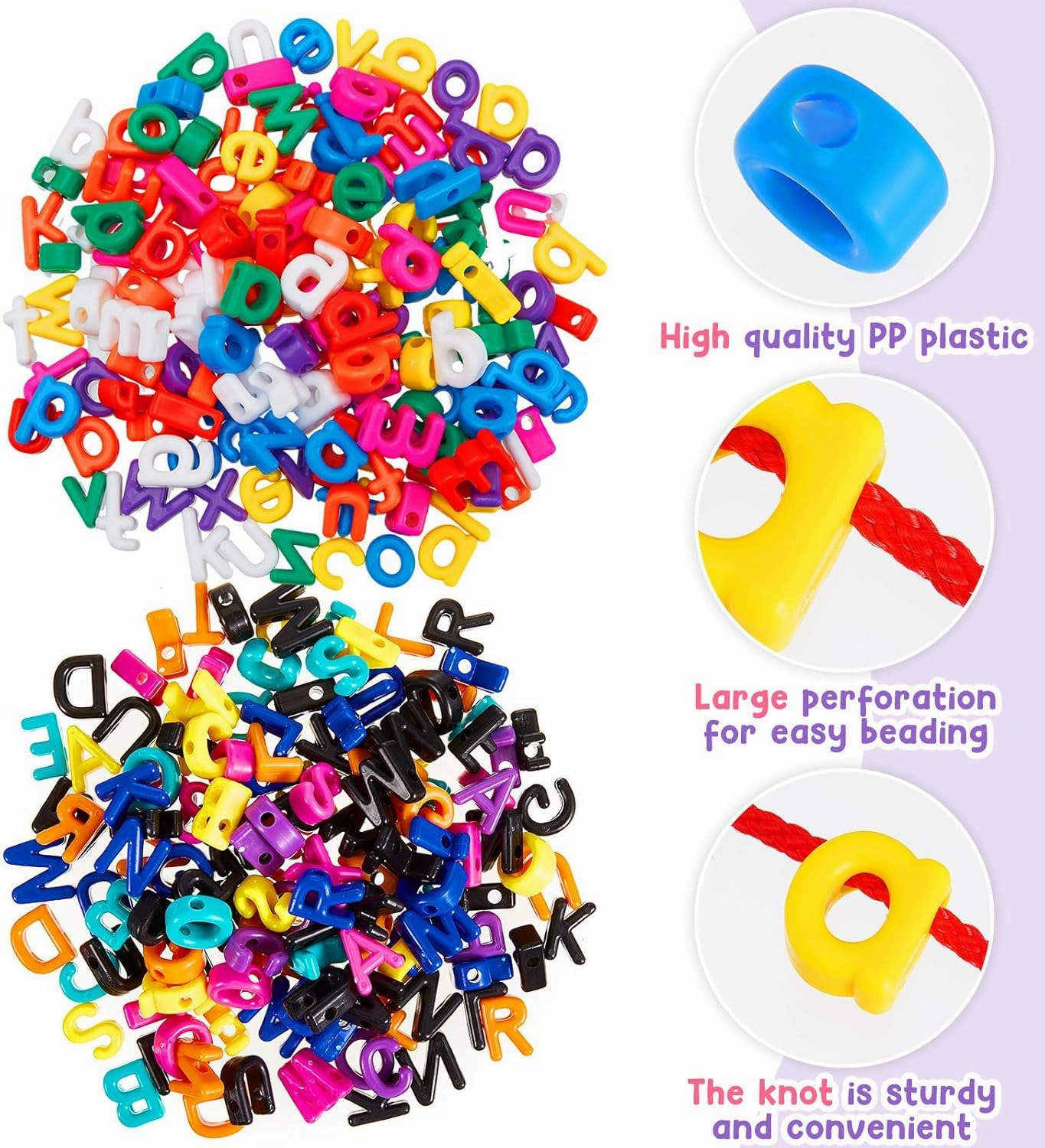 Wesiti 408 Pcs Lacing Letters Alphabet Learning Toys Toddler ABC Alphabet Beads Lacing Fine Motor Skills Toys for Preschool Games Homeschool Supplies Early Spelling(Lowercase Uppercase Letters)