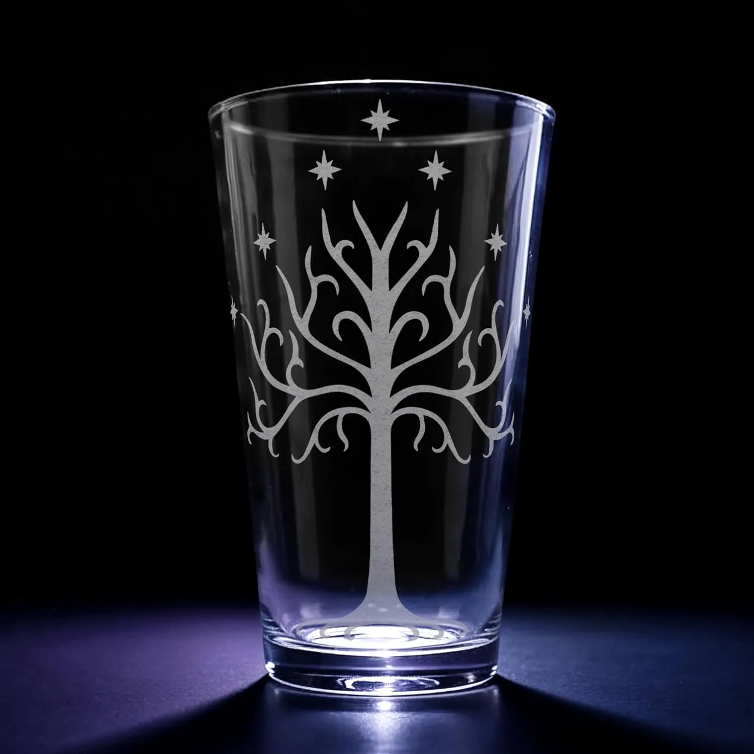 WHITE TREE OF GONDOR Engraved 16oz Pint Glass | Inspired by Tolkien One Ring and Middle Earth | Great Christmas Gift Idea | Unique Elvish Fantasy Wizard Fantasy Decor!