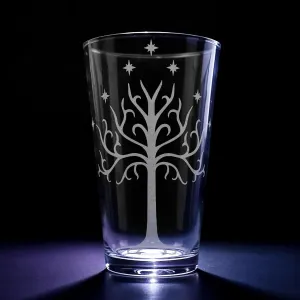 WHITE TREE OF GONDOR Engraved 16oz Pint Glass | Inspired by Tolkien One Ring and Middle Earth | Great Christmas Gift Idea | Unique Elvish Fantasy Wizard Fantasy Decor!