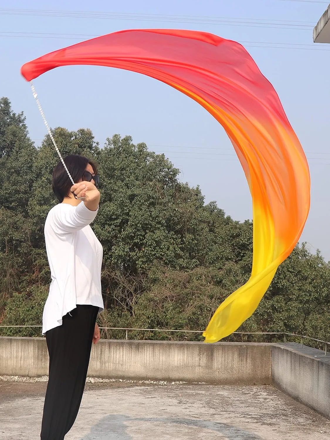 Winged Sirenny Single Piece 70" Play Silk Scarf with Poi Ball, Colorful Silk Flag Ribbon Streamer, Belly Dance Practice VOI