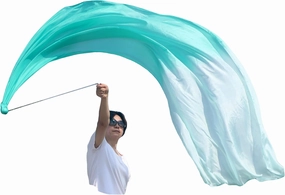 Winged Sirenny 90" Play Silk Scarf with Poi Ball, Colorful Silk Flag Ribbon Streamer, Belly Dance Practice VOI, Single Piece (aqua fading)