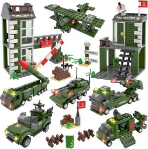 WishaLife City War Military Base Building Set with Army Car, Tank, Airplane, Helicopter, Military Toy Gift for Kids Boys Age 6  (1162 PCS)